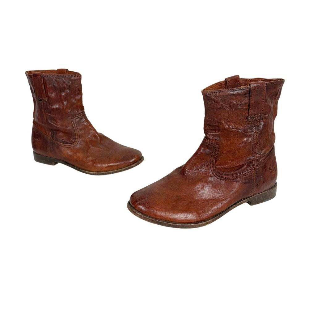 FRYE Anna Shortie Ankle Boots Cognac Brown Leather Sz 11